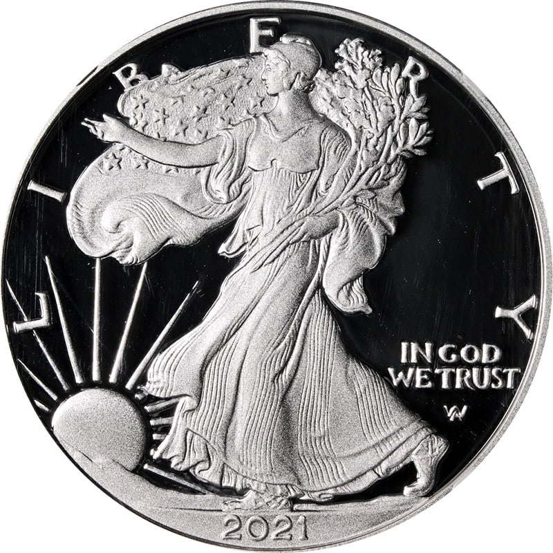 2021-W Ty2 Silver American Eagle NGC PF70 Ultra Cameo Coin: 2021-W Ty2 Silver American Eagle NGC PF70 Ultra Cameo Coin This 2021-W Type 2 Silver American Eagle $1 coin features exceptional eye appeal with remarkable luster and a strong strike. Graded as PF70 U