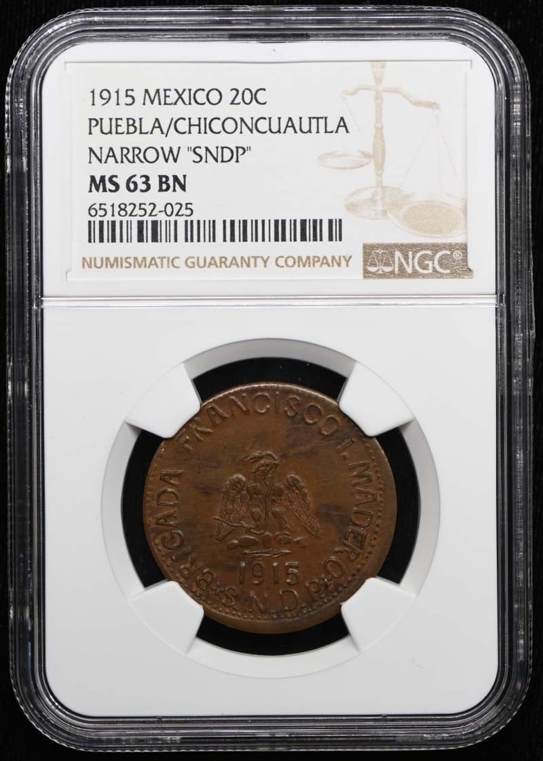 Mexico 1915 Puebla Chicon 20C Coin NGC MS63BN KM-757 (1 of 4)