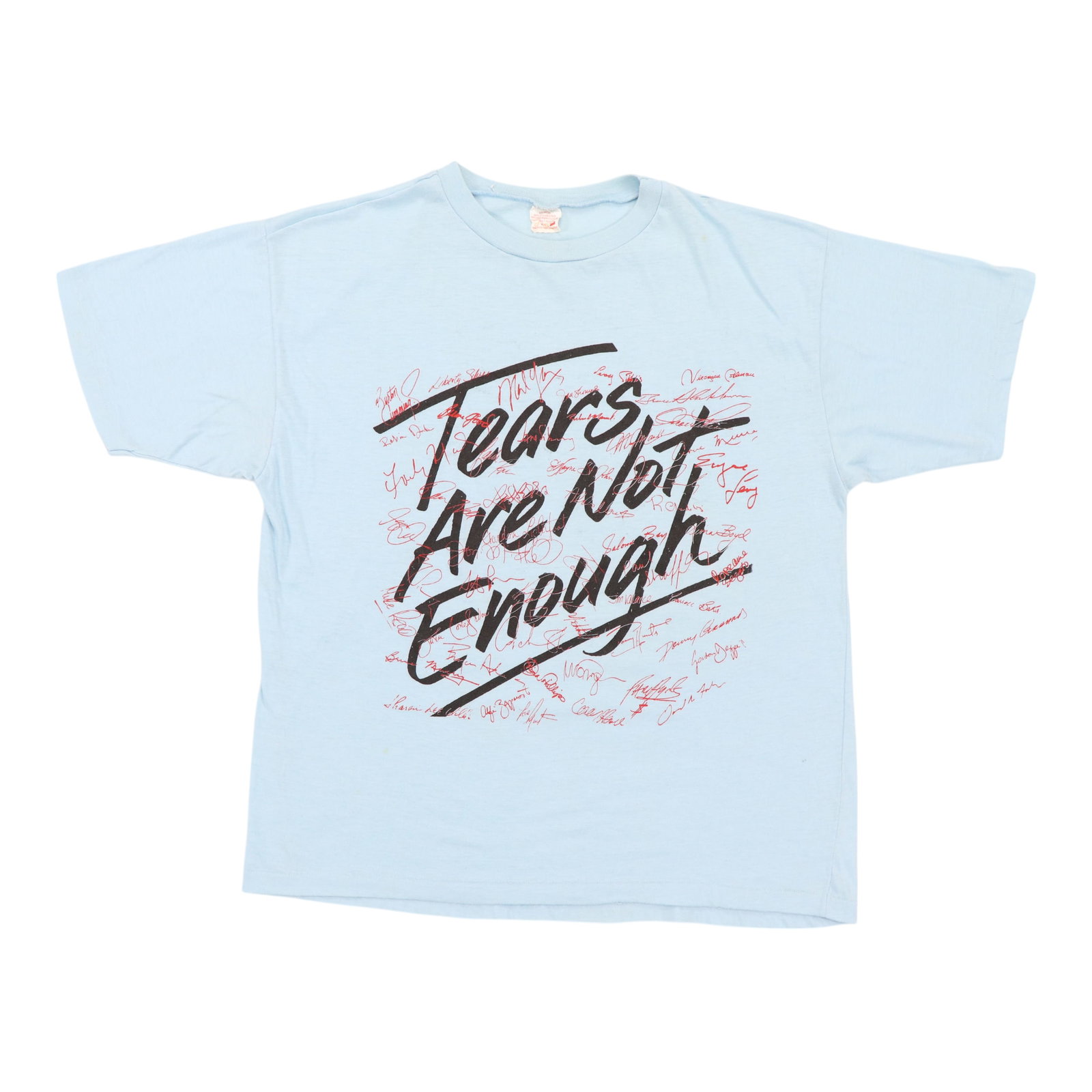 Vintage 1985 Tears Are Not Enough Blue Benefit Poly Cotton Shirt: Vintage 1985 Tears Are Not Enough Blue Benefit Poly Cotton Shirt This is an original vintage 1985 Tears Are Not Enough Benefit Shirt. The shirt is not a modern reproduction and features no back graphi