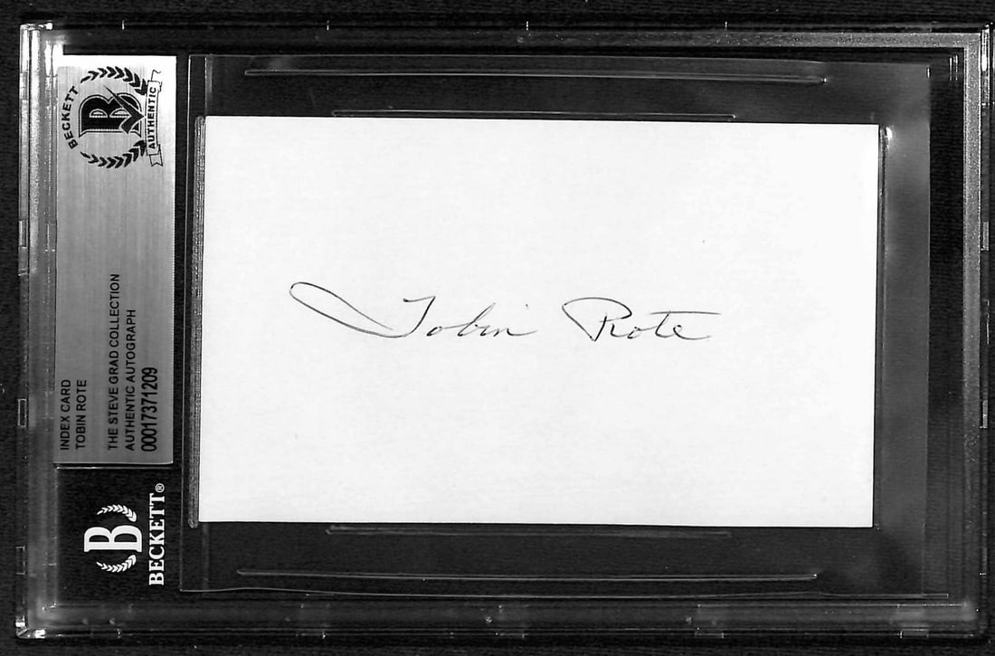 Beckett Authenticated Tobin Rote Signed 3x5 Index Card (1 of 1)
