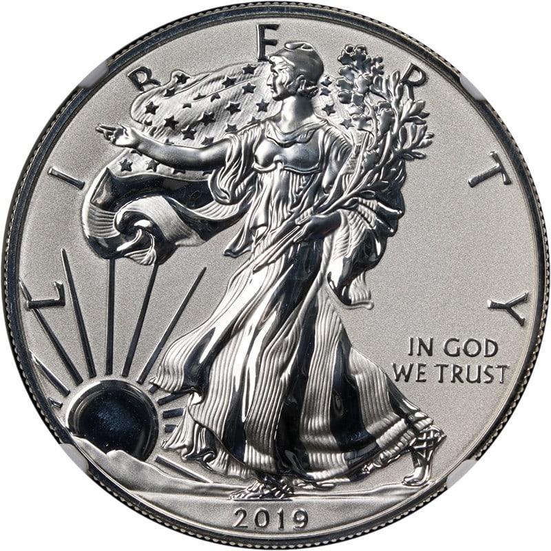 NGC PF69 2019-S American Silver Eagle $1 Enhanced Reverse Proof COA 23653: NGC PF69 2019-S American Silver Eagle $1 Enhanced Reverse Proof COA 23653 Original 2019-S Silver American Eagle $1 Enhanced Reverse Proof certified by NGC as PF69. This uncirculated coin is composed o
