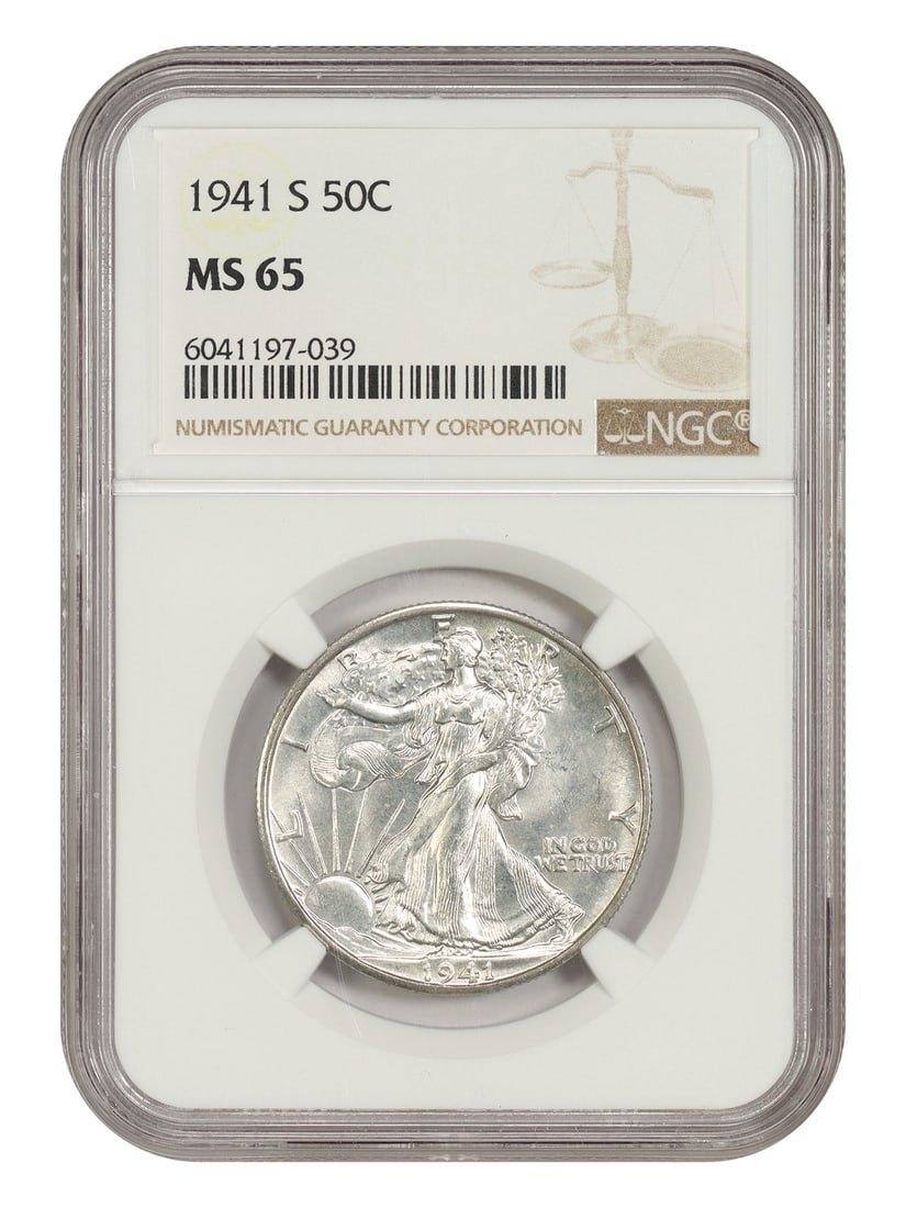 NGC MS65 1941-S Walking Liberty 50C Half Dollar: NGC MS65 1941-S Walking Liberty 50C Half Dollar 1941-S Walking Liberty Half Dollar certified by NGC in MS65 grade. This uncirculated 50C coin is a pre-owned example. Specifications Denomination: 50C Y
