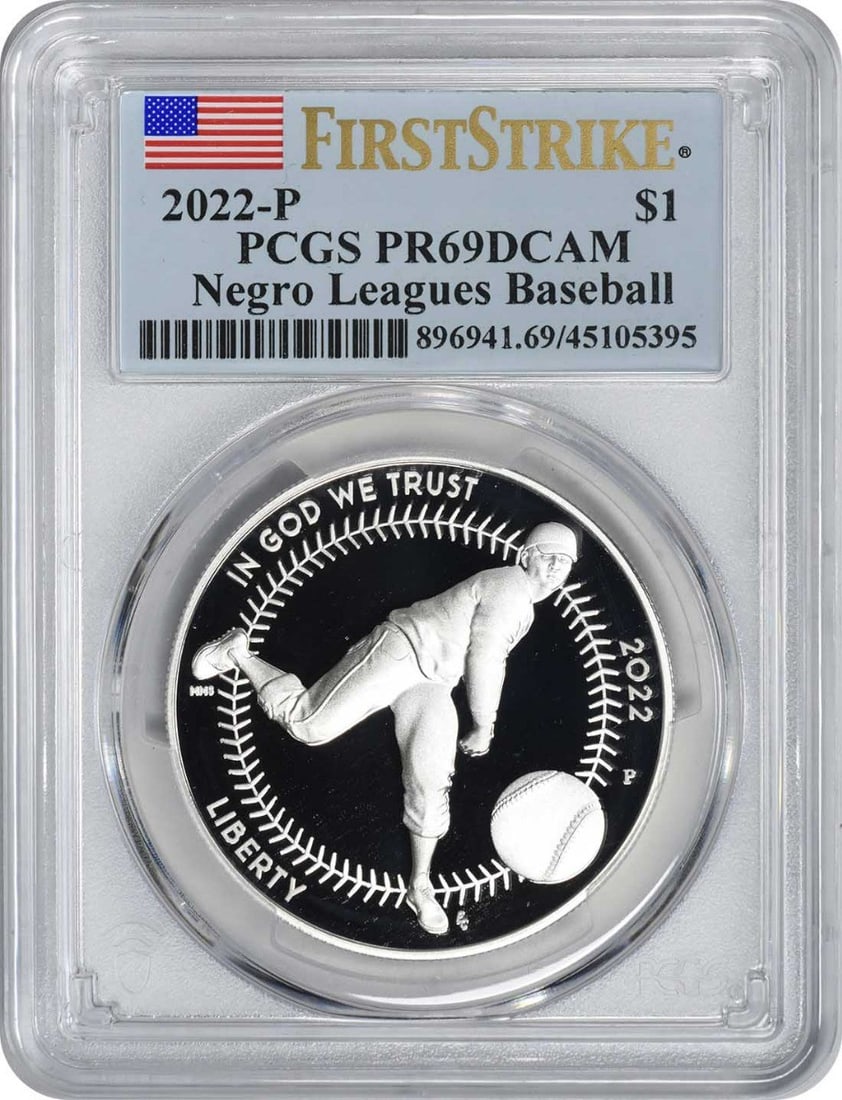 PCGS First Strike PR69DCAM 2022-P Negro Leagues Baseball Silver Dollar (1 of 2)