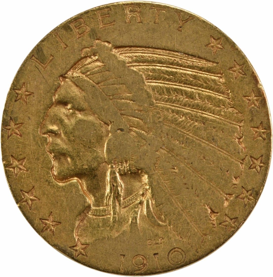1910 S Indian Head $5 Gold Coin VF Uncertified: 1910 S Indian Head $5 Gold Coin VF Uncertified 1910-S $5 Gold Indian coin in circulated Very Fine condition. This pre-1933 United States gold coin is uncertified and pre-owned. Specifications Item Typ