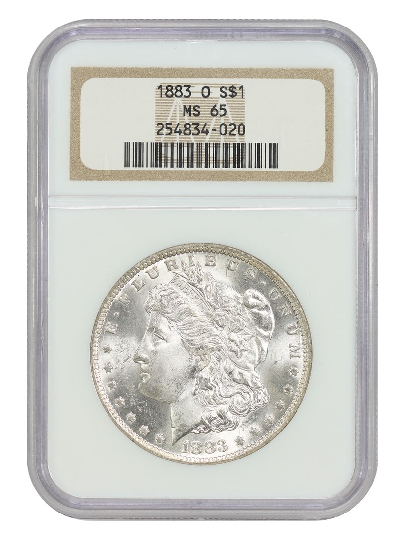 NGC MS65 1883-O Morgan Silver Dollar New Orleans Mint: NGC MS65 1883-O Morgan Silver Dollar New Orleans Mint 1883-O Morgan Dollar $1 certified by NGC in MS65 grade. This uncirculated New Orleans issue is identified as a popular O-mint Morgan dollar, with 