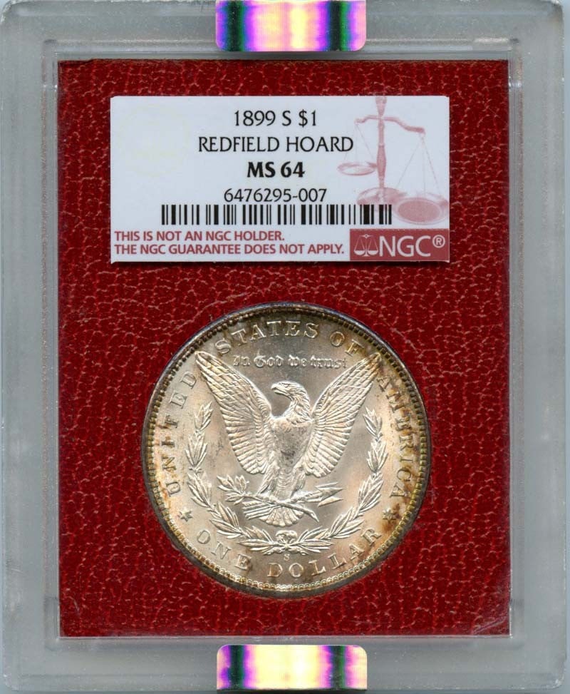 1899-S Morgan Dollar NGC MS64 Redfield Hoard Uncirculated: 1899-S Morgan Dollar NGC MS64 Redfield Hoard Uncirculated This 1899-S Morgan Dollar is a stunning example of American coinage, boasting an NGC certification with a grade of MS64. Struck at the San Fra