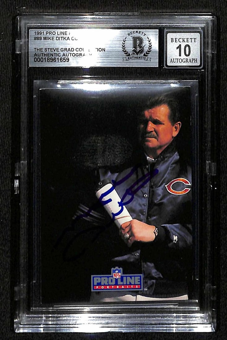 1991 Pro Line Portraits Mike Ditka signed football card Beckett 10 (1 of 1)