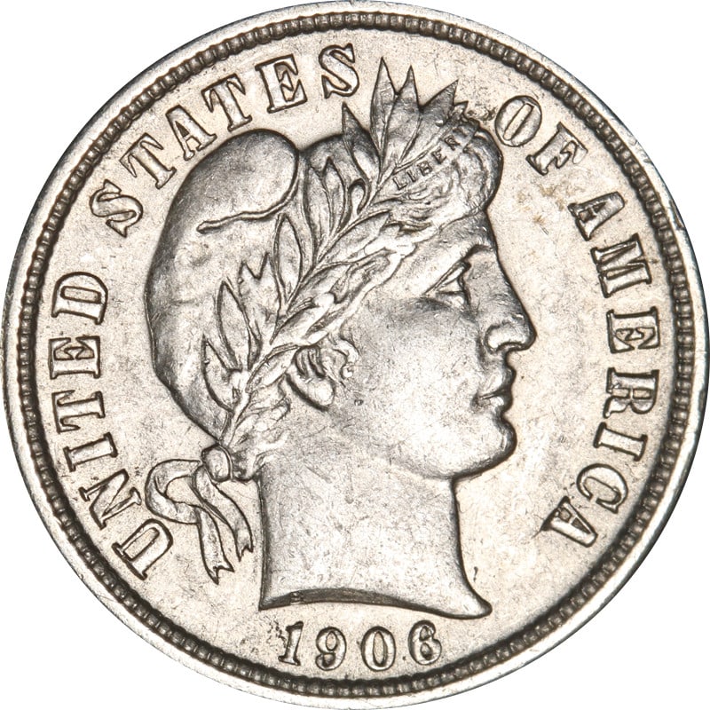 United States 1906 P Barber silver dime coin: United States 1906 P Barber silver dime coin 1906-P Barber Dime from the United States. This pre-owned coin is uncertified and circulated. Specifications Item Type: Barber Dime Year: 1906 Mint Mark: P