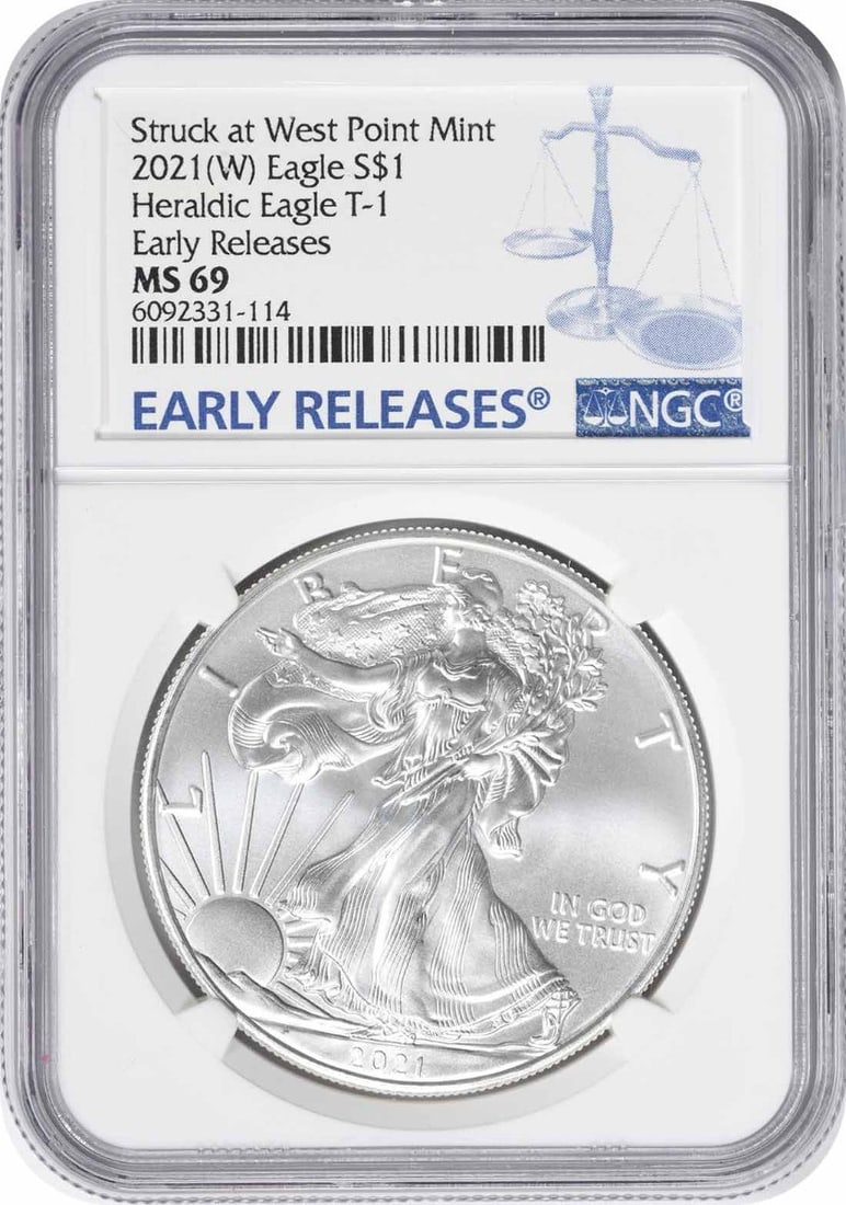 2021 American Silver Eagle Type 1 MS69 NGC West Point Mint 1 oz (1 of 2)