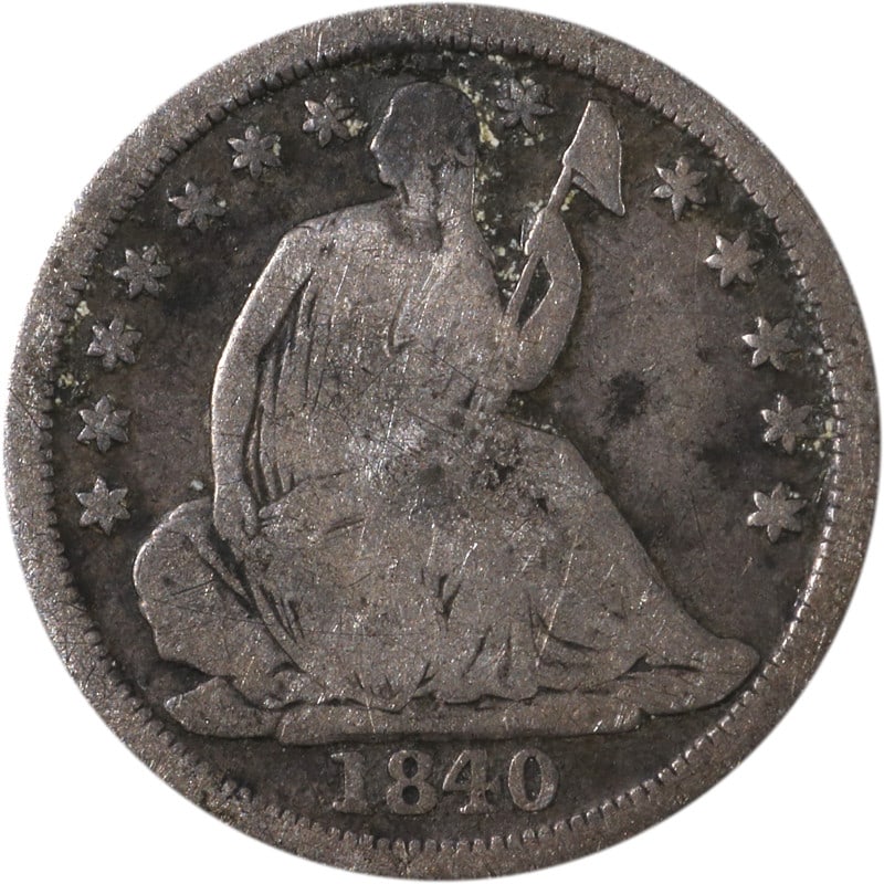 1840-O New Orleans Seated Liberty Half Dime No Drapery Silver Coin: 1840-O New Orleans Seated Liberty Half Dime No Drapery Silver Coin 1840-O Seated Liberty Half Dime, No Drapery, issued in the United States. This pre-owned coin is uncertified and in circulated condit