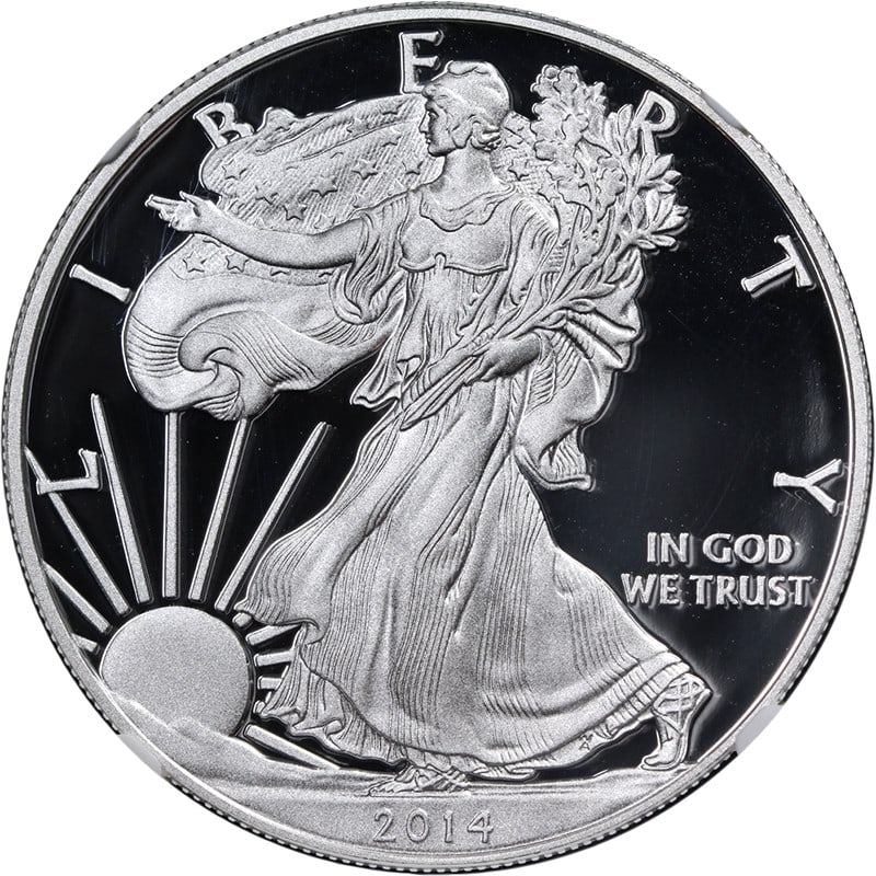 2014-W Silver American Eagle $1 NGC PF70 Ultra Cameo Early Releases: 2014-W Silver American Eagle $1 NGC PF70 Ultra Cameo Early Releases This stunning 2014-W Silver American Eagle $1 coin is certified NGC PF70 Ultra Cameo, showcasing exceptional eye appeal, brilliant l
