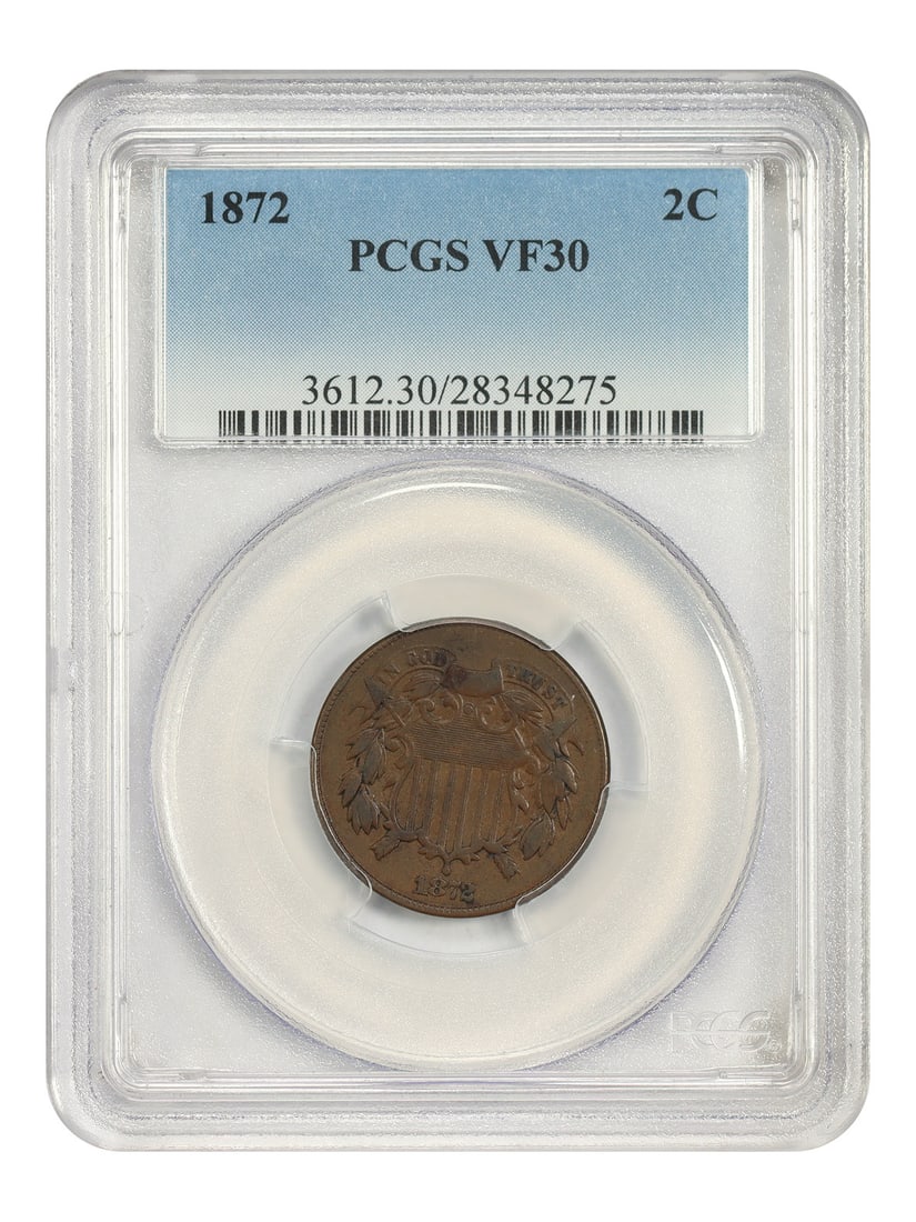 PCGS VF30 1872 2C Two Cent Coin Key Date (1 of 4)