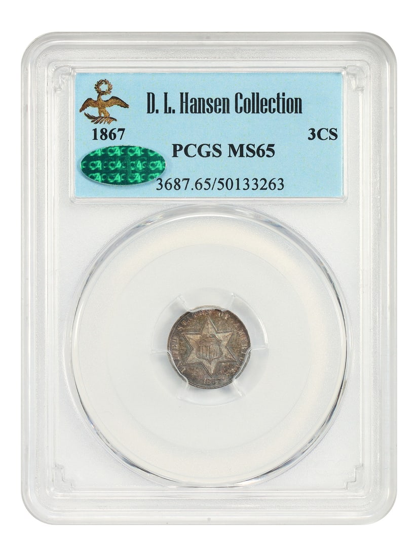 1867 Three Cent Silver PCGS CAC MS65 Coin ex D.L. Hansen (1 of 4)