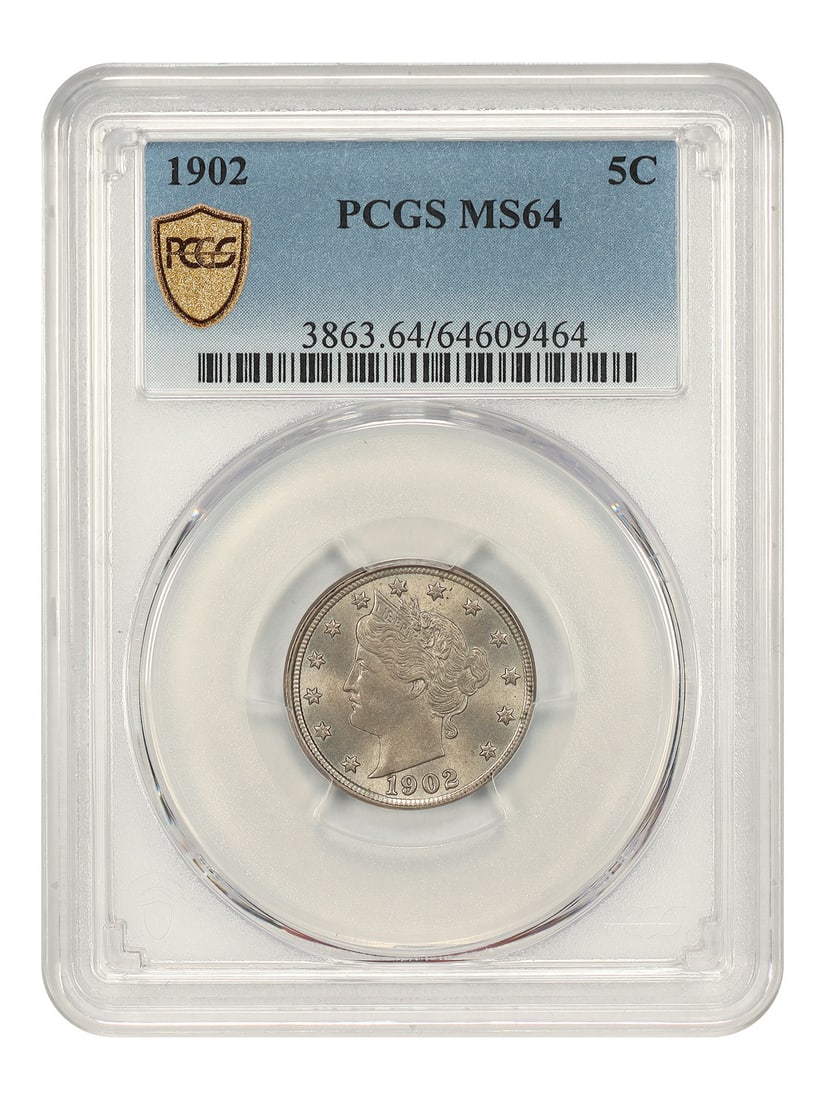 PCGS MS64 Liberty Nickel 1902 5C Philadelphia: PCGS MS64 Liberty Nickel 1902 5C Philadelphia 1902 Liberty Nickel certified by PCGS in MS64 grade. This pre-owned coin is an uncirculated 5C issue from Philadelphia. Specifications Denomination: 5C Ye