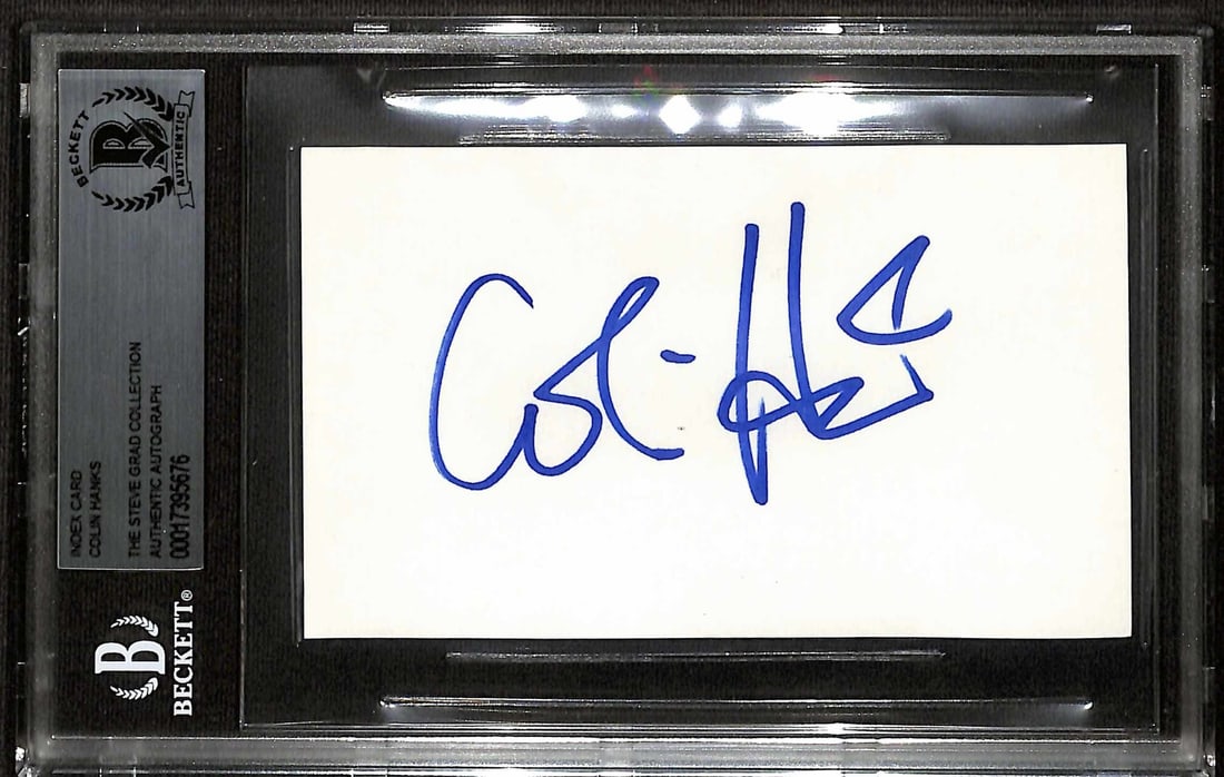Colin Hanks Signed 3x5 Index Card BECKETT Encapsulated Autograph: Colin Hanks Signed 3x5 Index Card BECKETT Encapsulated Autograph This listing features a signed 3x5 index card by actor Colin Hanks, authenticated and encapsulated by BECKETT. The signature, rendered 
