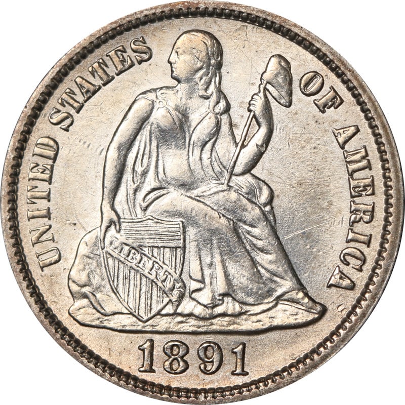 Uncirculated 1891-S Silver Seated Liberty 10C US Coin: Uncirculated 1891-S Silver Seated Liberty 10C US Coin 1891-S Seated Liberty Dime from the United States. This pre-owned coin is uncirculated and struck in silver with 0.9 fineness. Uncertified. Specif