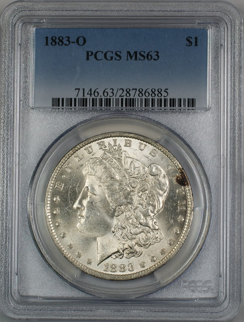 PCGS MS63 1883-O Morgan Silver Dollar: PCGS MS63 1883-O Morgan Silver Dollar This 1883-O Morgan Silver Dollar is graded MS-63 by PCGS, indicating it is in uncirculated condition. Minted in New Orleans, this coin is composed of silver and r