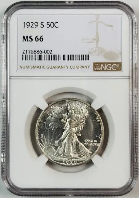 1929 S Walking Liberty Half Dollar NGC MS66 Uncirculated Silver: 1929 S Walking Liberty Half Dollar NGC MS66 Uncirculated Silver This 1929 S Walking Liberty Half Dollar is a stunning example of American numismatic craftsmanship. Graded MS-66 by NGC, this coin is in