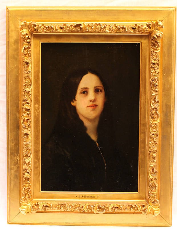 19th Century Oil Painting by Edgar Scudder Hamilton Portrait of Daughter: 19th Century Oil Painting by Edgar Scudder Hamilton Portrait of Daughter Discover an exquisite oil on canvas painting by the notable American artist Edgar Scudder Hamilton (1869-1903), renowned for hi