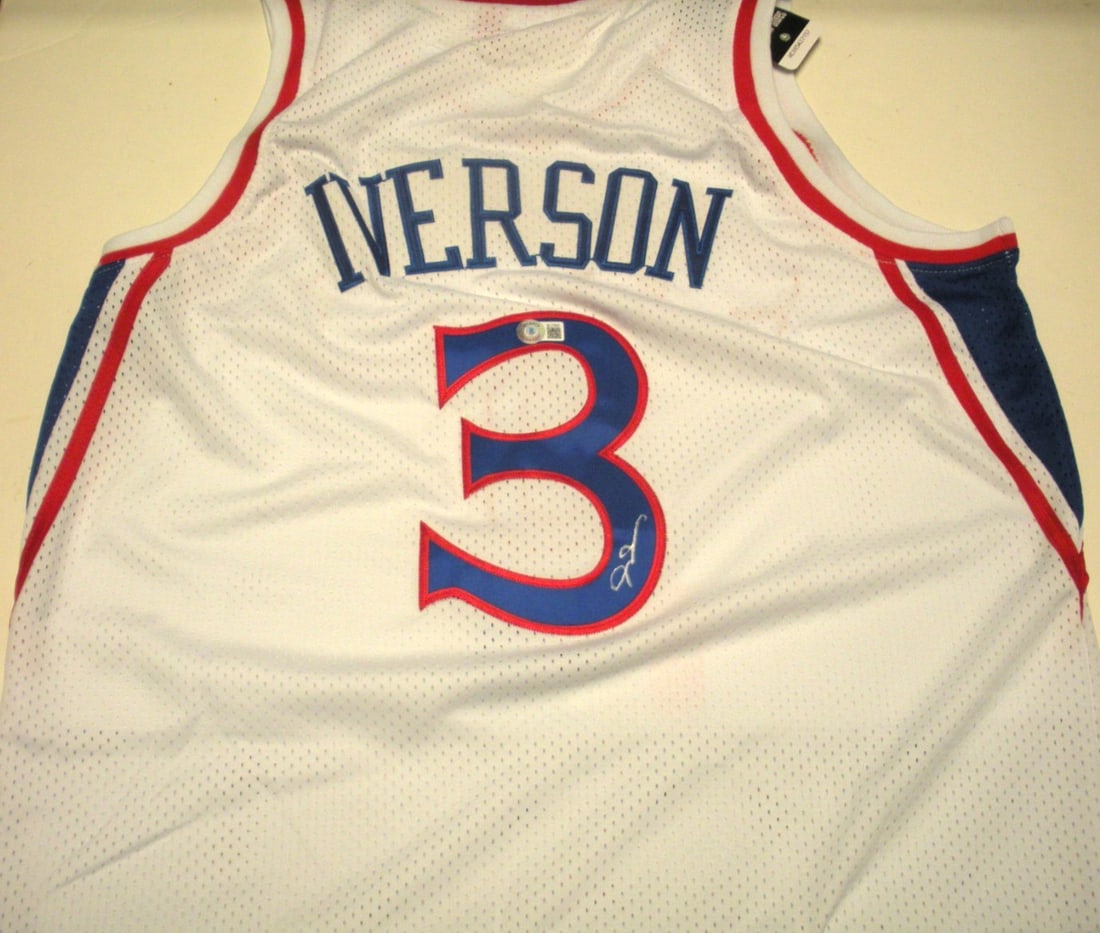 Signed Mitchell Ness 76ers Allen Iverson Jersey Beckett COA: Signed Mitchell Ness 76ers Allen Iverson Jersey Beckett COA This is an official licensed Mitchell & Ness Philadelphia 76ers jersey signed by Allen Iverson. The jersey comes with Beckett/COA authentica