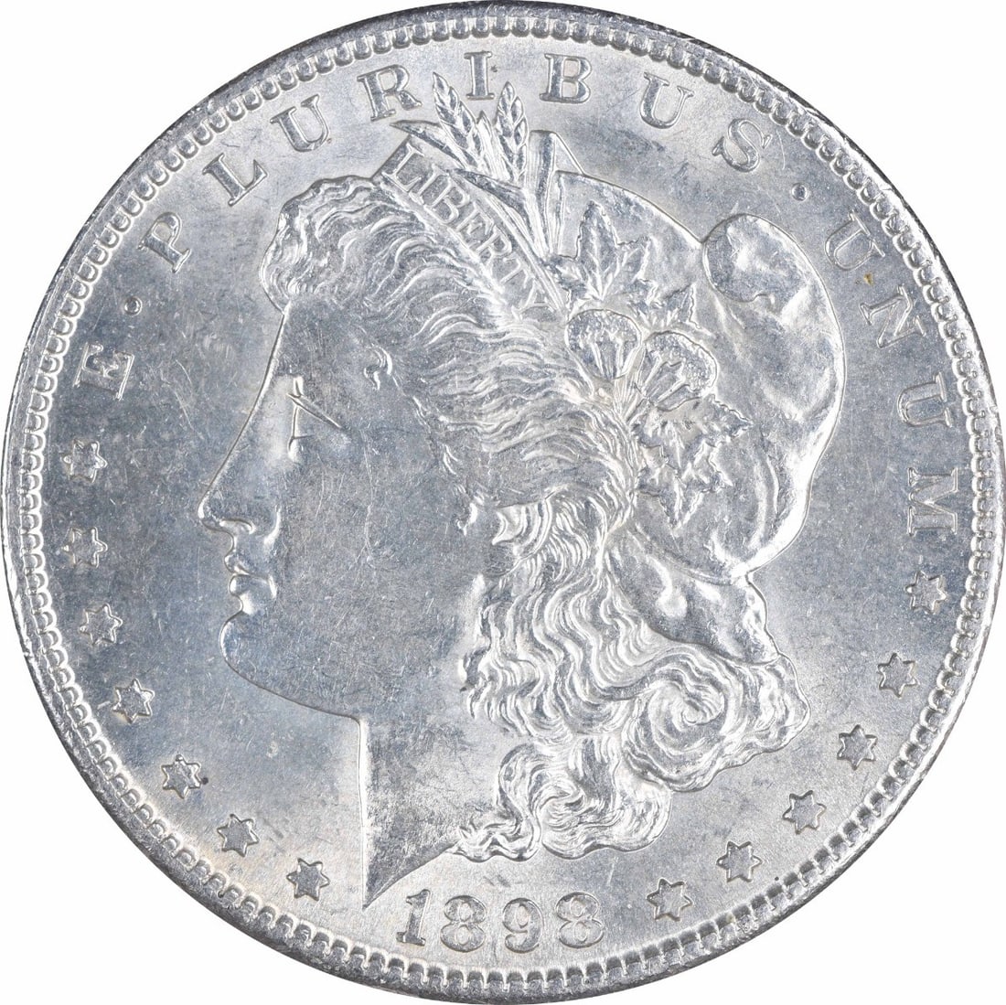 Uncertified 1898-S Morgan Silver Dollar Brilliant Uncirculated US Coin: Uncertified 1898-S Morgan Silver Dollar Brilliant Uncirculated US Coin This is an uncirculated 1898-S Morgan Silver Dollar from the United States. The coin is composed of silver, features the 'S' mint