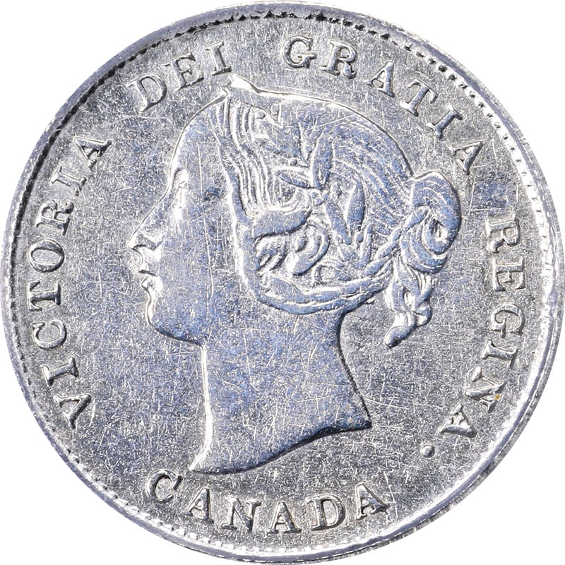 1894 Canada Silver 5 Cents KM#2 ICG AU50 Details: 1894 Canada Silver 5 Cents KM#2 ICG AU50 Details Canada 1894 five cents coin certified by ICG with an AU50 Details grade. It is a circulated silver coin from Canada, identified as KM#2, and noted as c