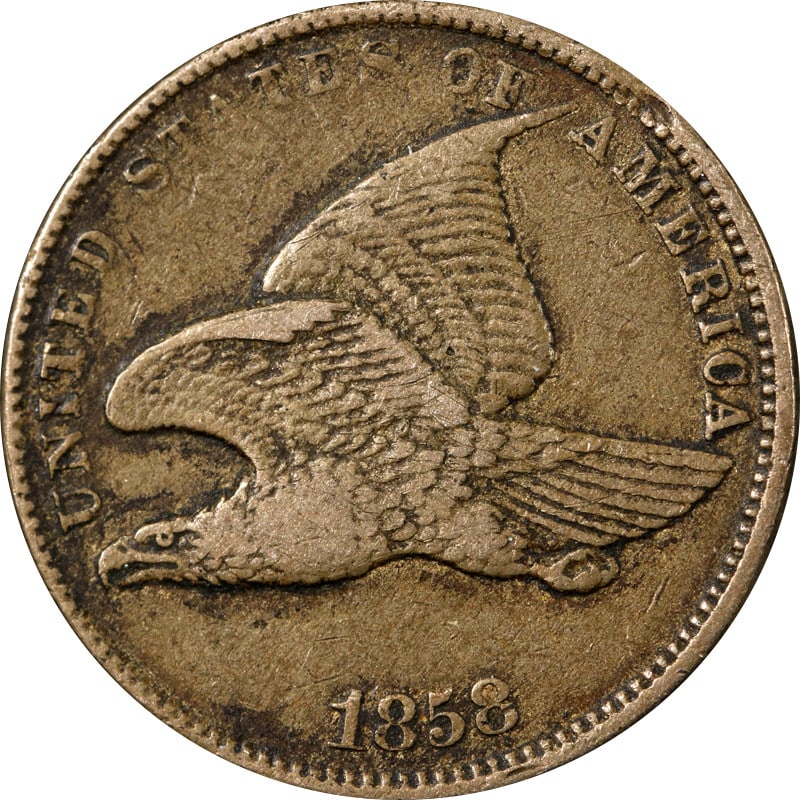 1858 United States Flying Eagle Cent Copper Coin: 1858 United States Flying Eagle Cent Copper Coin 1858SL Flying Eagle Cent from the United States. This pre-owned coin is uncertified, composed of copper, and listed in circulated condition. Specificat