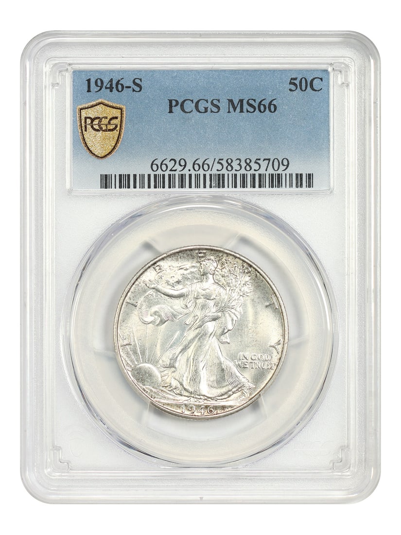 PCGS MS66 1946 S Walking Liberty Half Dollar 50C: PCGS MS66 1946 S Walking Liberty Half Dollar 50C 1946-S Walking Liberty Half Dollar certified by PCGS as MS66. This uncirculated coin is a pre-owned example of the popular 50C denomination. Specificat