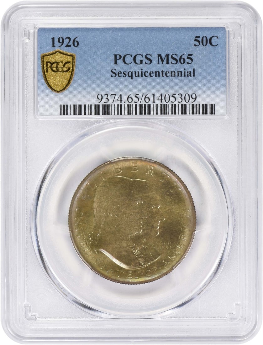 1926 Philadelphia Commemorative Half Dollar PCGS MS65 Silver Coin: 1926 Philadelphia Commemorative Half Dollar PCGS MS65 Silver Coin This 1926 Sesquicentennial Commemorative Silver Half Dollar is graded MS65 by PCGS and features an uncirculated condition. Minted in P