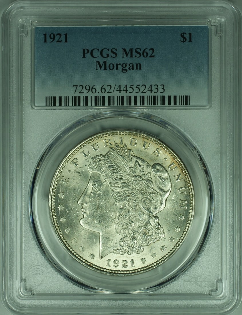 PCGS MS-62 1921 Morgan Dollar Philadelphia Mint Silver $1 Coin (1 of 2)