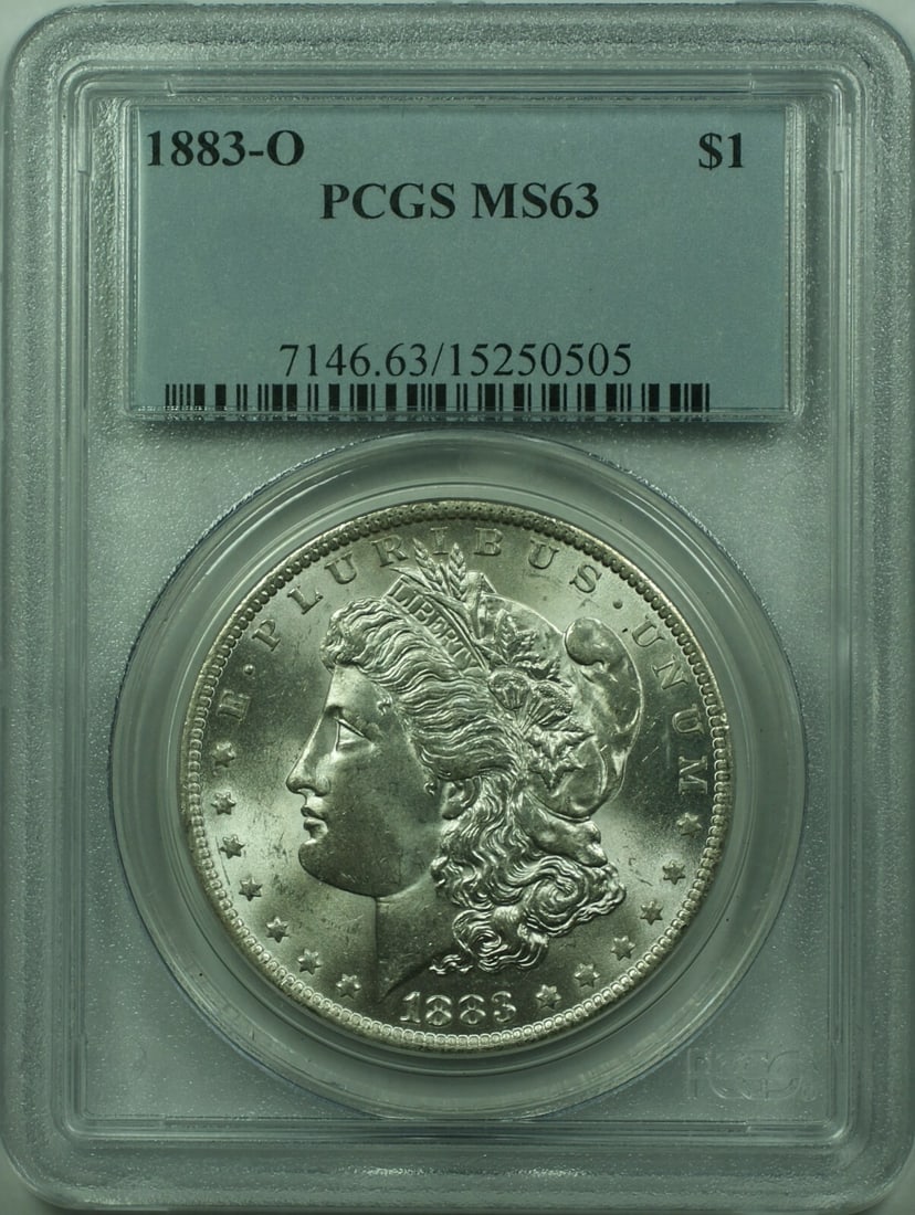 PCGS MS-63 1883-O Morgan Dollar Silver Coin New Orleans Mint $1: PCGS MS-63 1883-O Morgan Dollar Silver Coin New Orleans Mint $1 This 1883-O Morgan Silver Dollar is certified by PCGS with a grade of MS-63. Minted in New Orleans, it features a denomination of $1 and