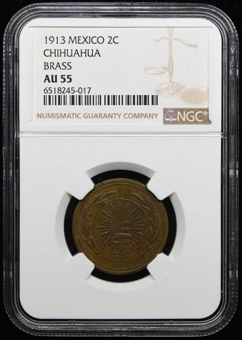 Mexico Chihuahua 1913 2C Brass Coin NGC AU55 KM-607A GB-74 (1 of 4)
