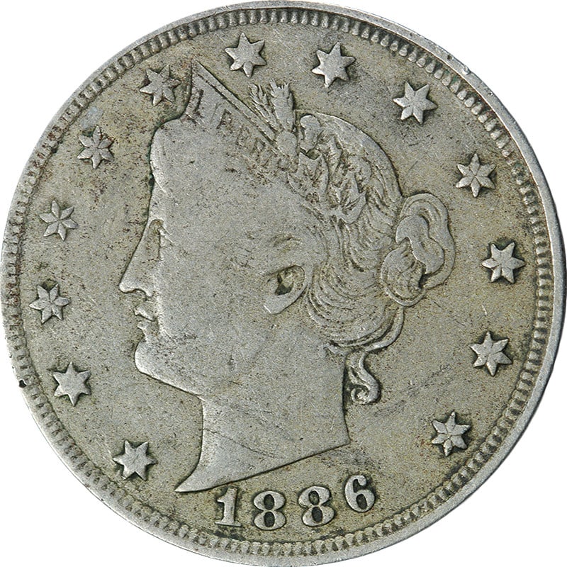 1886 United States Liberty V Nickel F VF Details Attractive Circulated Coin: 1886 United States Liberty V Nickel F VF Details Attractive Circulated Coin This 1886 Liberty V Nickel from the United States features decent eye appeal and a nice strike, complemented by attractive c