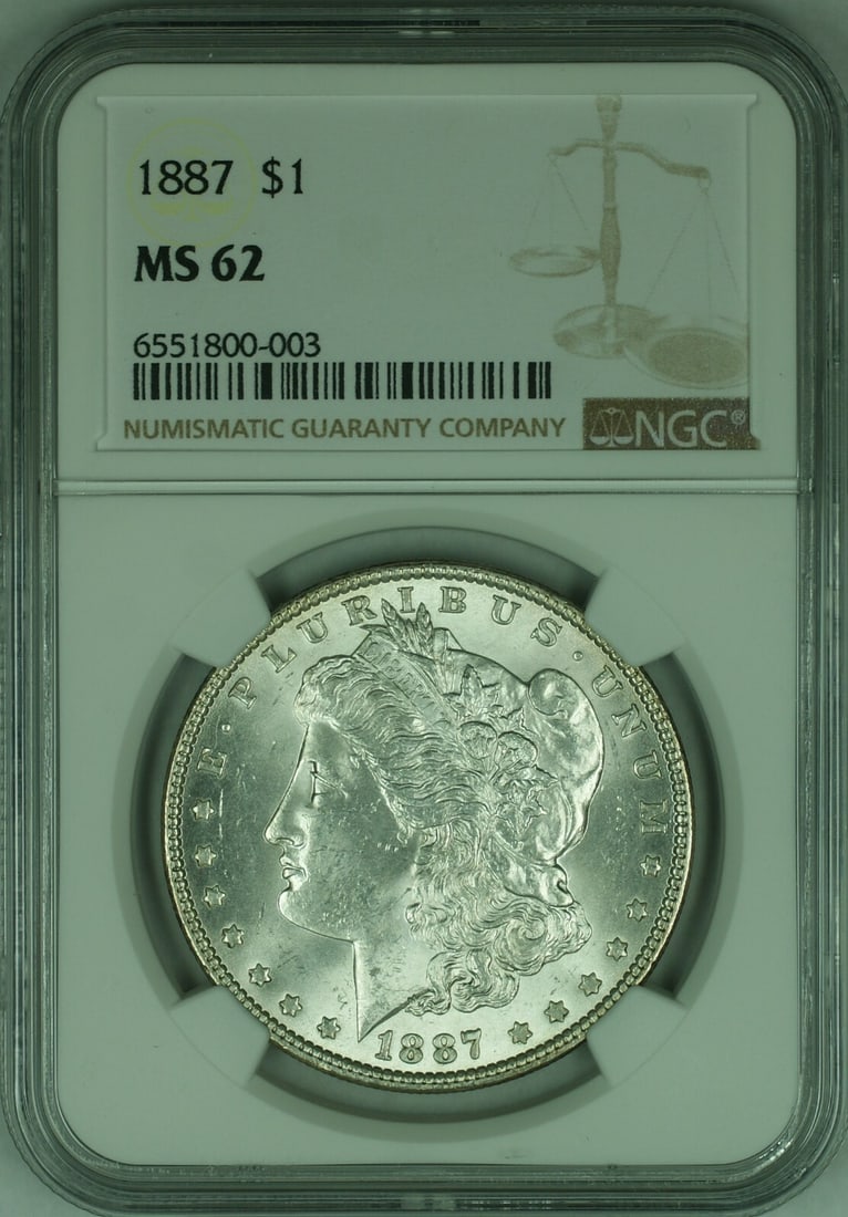 NGC MS62 1887 Morgan Silver Dollar Philadelphia Mint $1 Coin: NGC MS62 1887 Morgan Silver Dollar Philadelphia Mint $1 Coin This is an 1887 $1 Morgan Silver Dollar coin from the United States, certified by NGC with a grade of MS 62. Minted in Philadelphia, the co