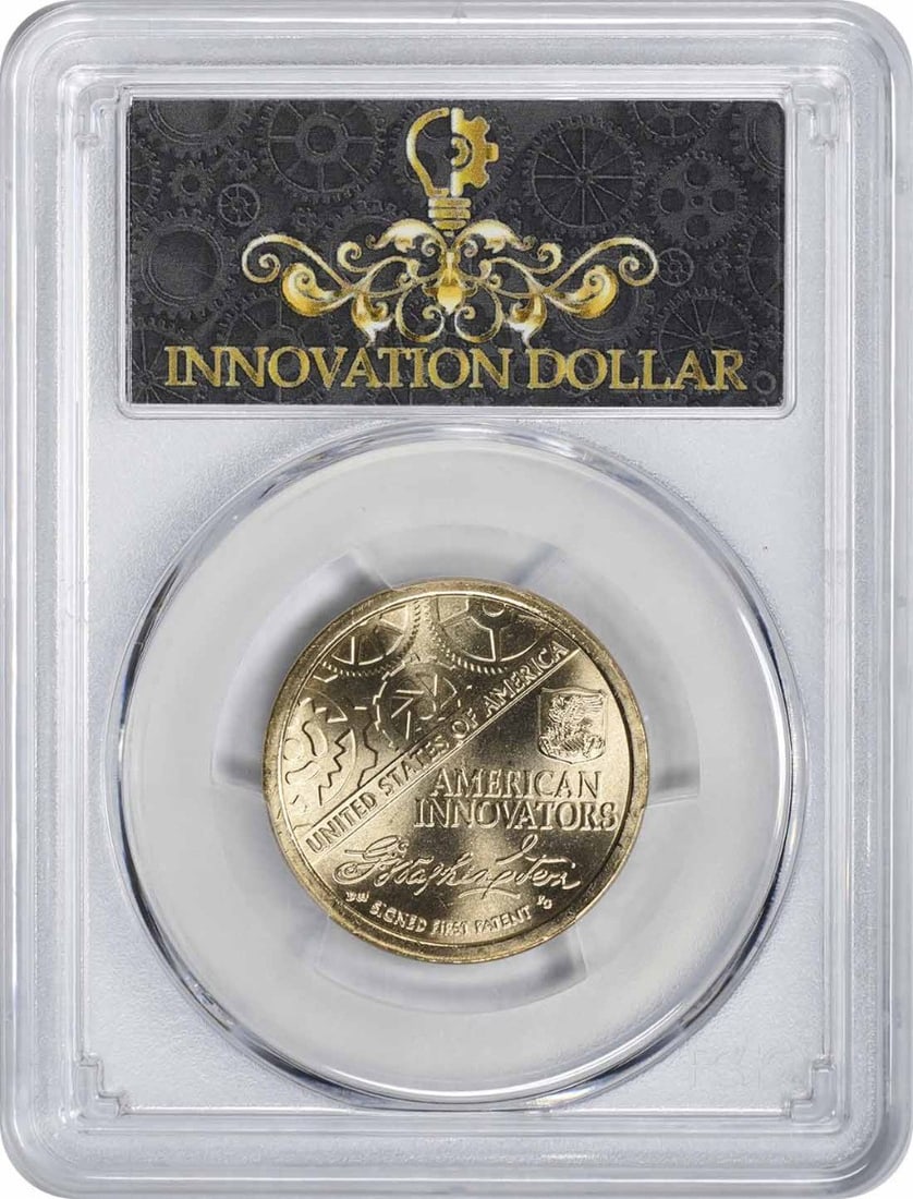 PCGS MS67 2018-D First Patent Innovation Dollar First Strike: PCGS MS67 2018-D First Patent Innovation Dollar First Strike This 2018-D Innovation Dollar features the 1st Patent design and has been graded MS67 by PCGS with First Strike designation. The coin is co