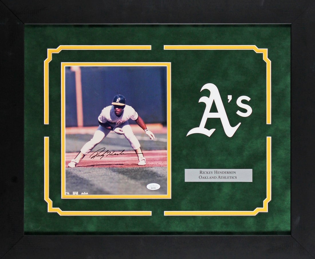 Framed 8x10 autographed photo Rickey Henderson Oakland Athletics JSA AB19758 (1 of 2)