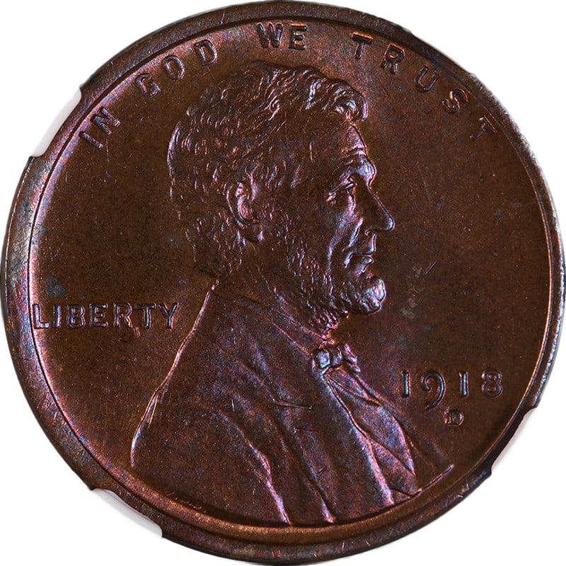 1918-D Lincoln Cent NGC MS65 RB Superb Luster Strong Strike: 1918-D Lincoln Cent NGC MS65 RB Superb Luster Strong Strike This stunning 1918-D Lincoln Cent, certified by NGC as MS65 RB, showcases superb eye appeal with fantastic luster and a strong strike. The c