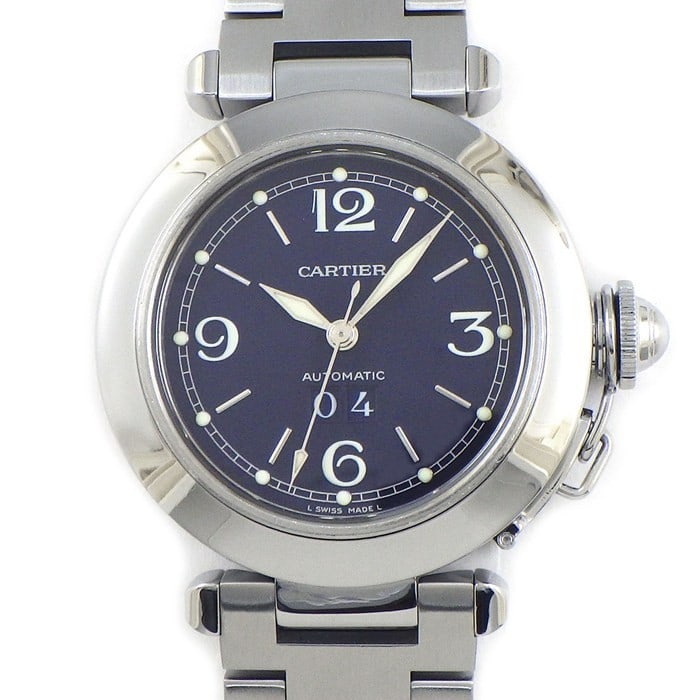 Cartier Pasha C Big Date Automatic Unisex Watch Blue Dial SS W31047M7: Cartier Pasha C Big Date Automatic Unisex Watch Blue Dial SS W31047M7 Pre-owned Cartier Pasha C Big Date wristwatch with a blue dial and automatic movement. This unisex stainless steel watch features 
