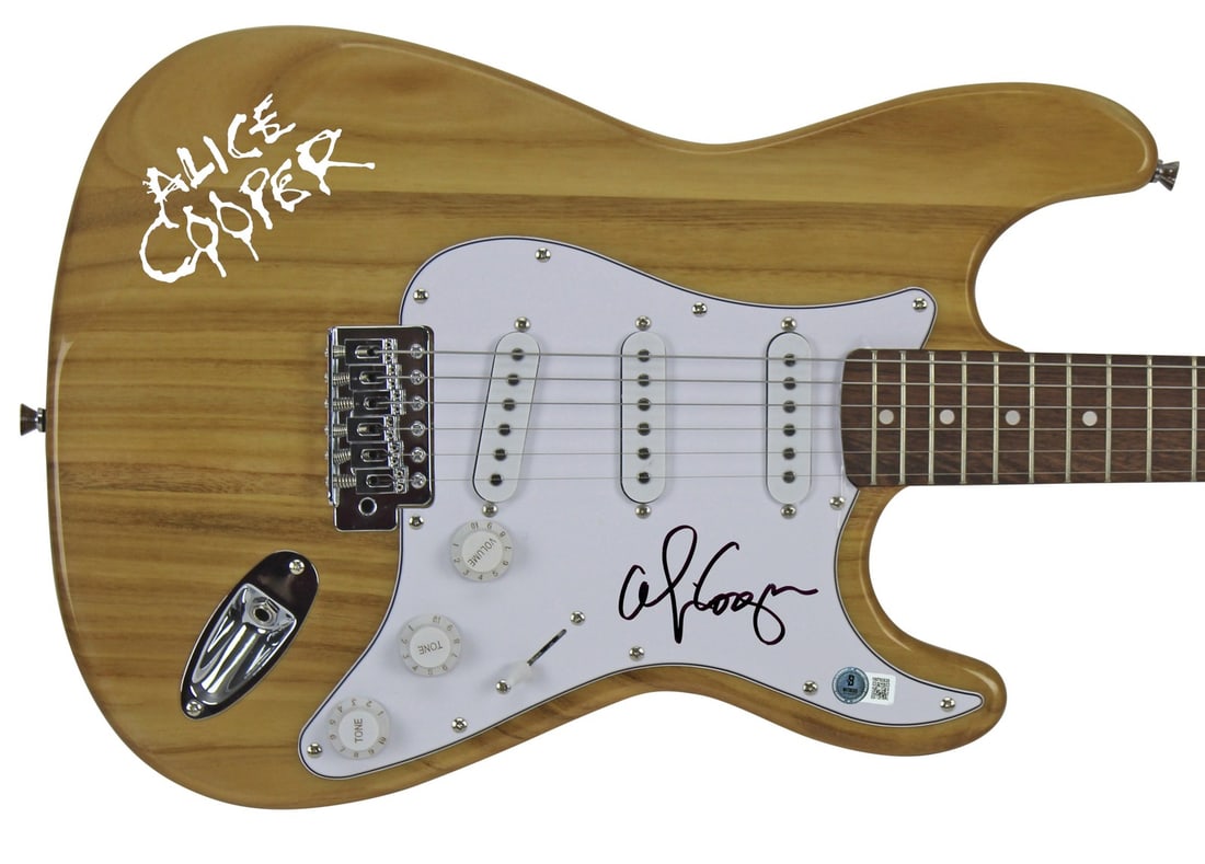 Alice Cooper signed natural electric guitar with decal Beckett BAS witnessed (1 of 1)
