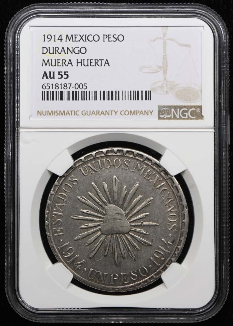 Mexico 1914 Durango Muera Huerta Peso NGC AU55 KM-621 GB-86 (1 of 4)