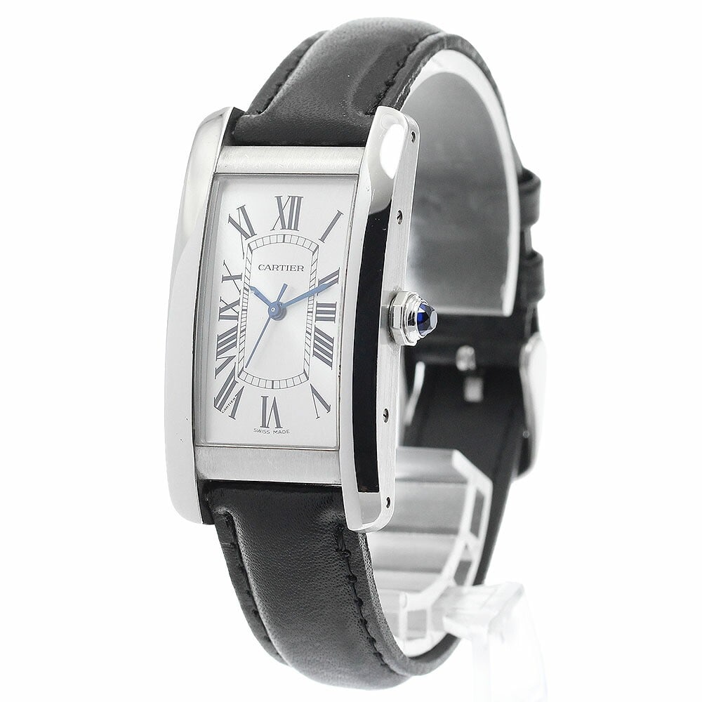 Cartier WSTA0017 Tank Americaine MM automatic stainless steel wristwatch: Cartier WSTA0017 Tank Americaine MM automatic stainless steel wristwatch Cartier Tank Americaine MM WSTA0017 is a pre-owned boys wristwatch from Switzerland with an automatic movement. It features a s