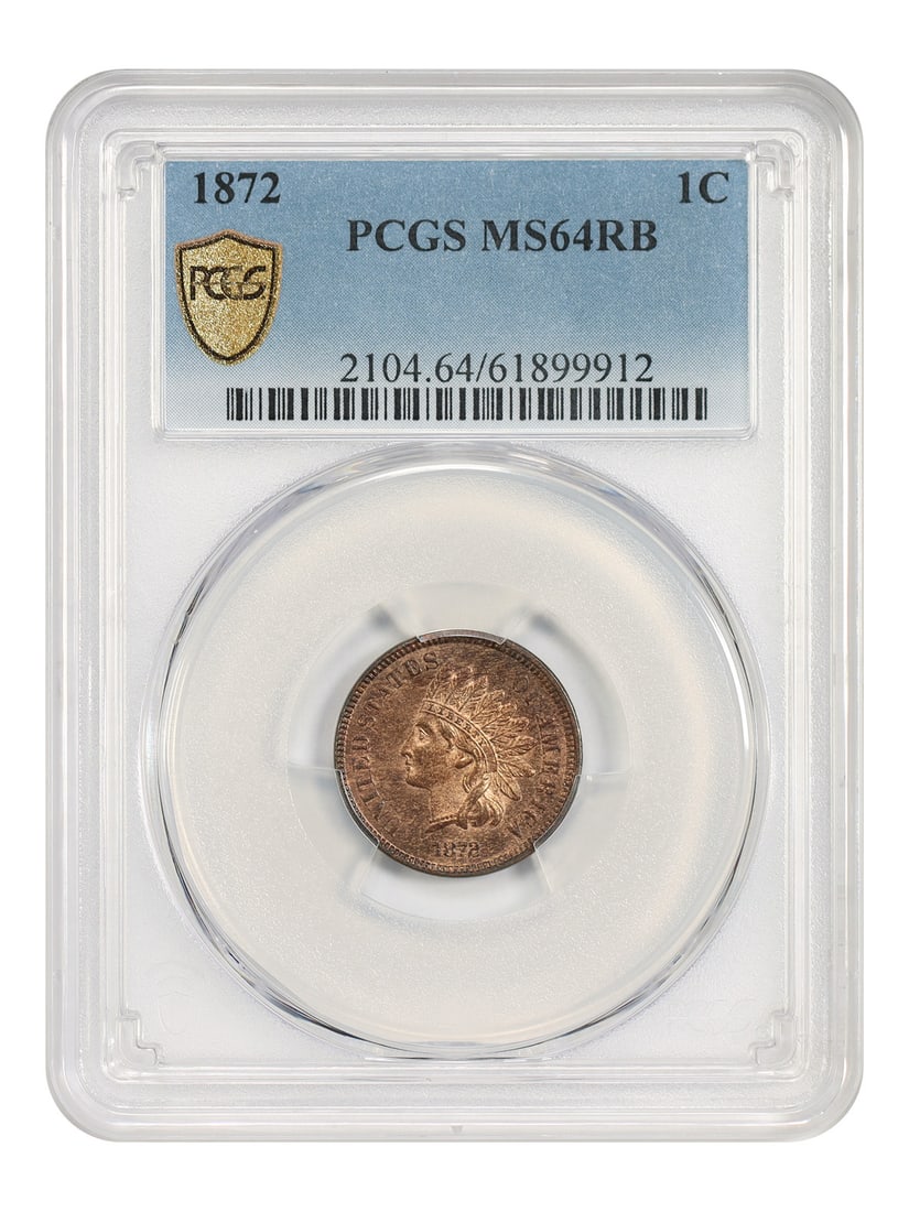 PCGS MS64RB 1872 Indian Head Cent 1C Philadelphia: PCGS MS64RB 1872 Indian Head Cent 1C Philadelphia 1872 Indian Cent graded PCGS MS64RB. This uncirculated key date coin is described as especially elusive with red brown surfaces, and features terrific