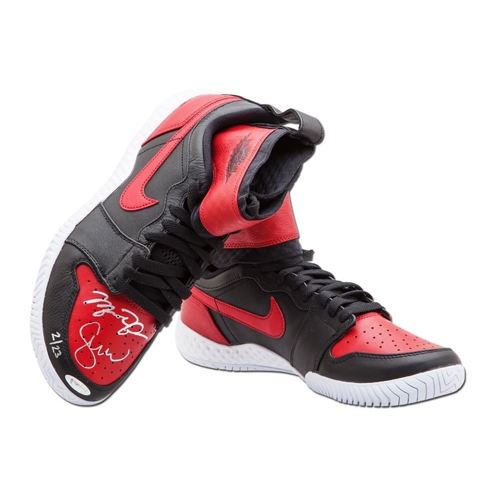 Limited Edition Michael Jordan Serena Williams Signed Nike Shoes #/23: Limited Edition Michael Jordan Serena Williams Signed Nike Shoes #/23 This limited edition pair of Nike Court Flare shoes features autographs from two legendary athletes: Michael Jordan and Serena Wil