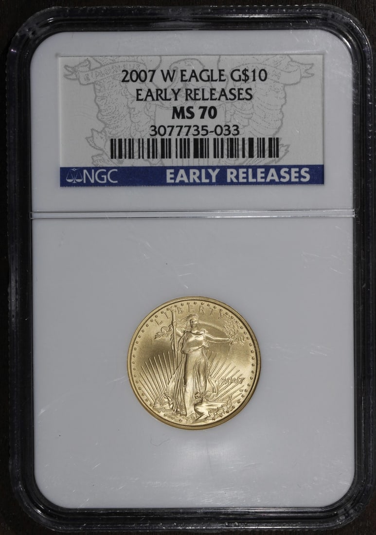 NGC MS70 2007-W Burnished American Gold Eagle Quarter Ounce: NGC MS70 2007-W Burnished American Gold Eagle Quarter Ounce This 2007 American Gold Eagle coin is struck from 1/4 ounce of 0.9167 fine gold by the U.S. Mint. Certified and graded MS 70 by NGC, this bu