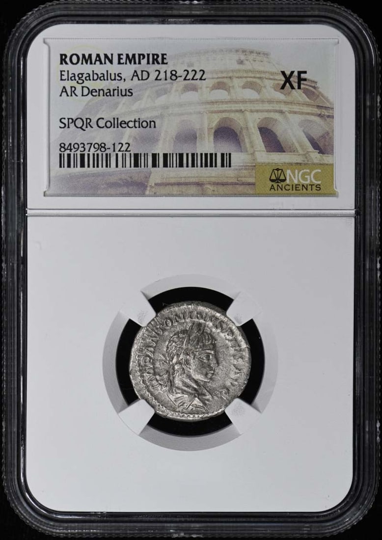 NGC XF40 Roman Empire AR Denarius of Elagabalus AD 218-222 (1 of 2)