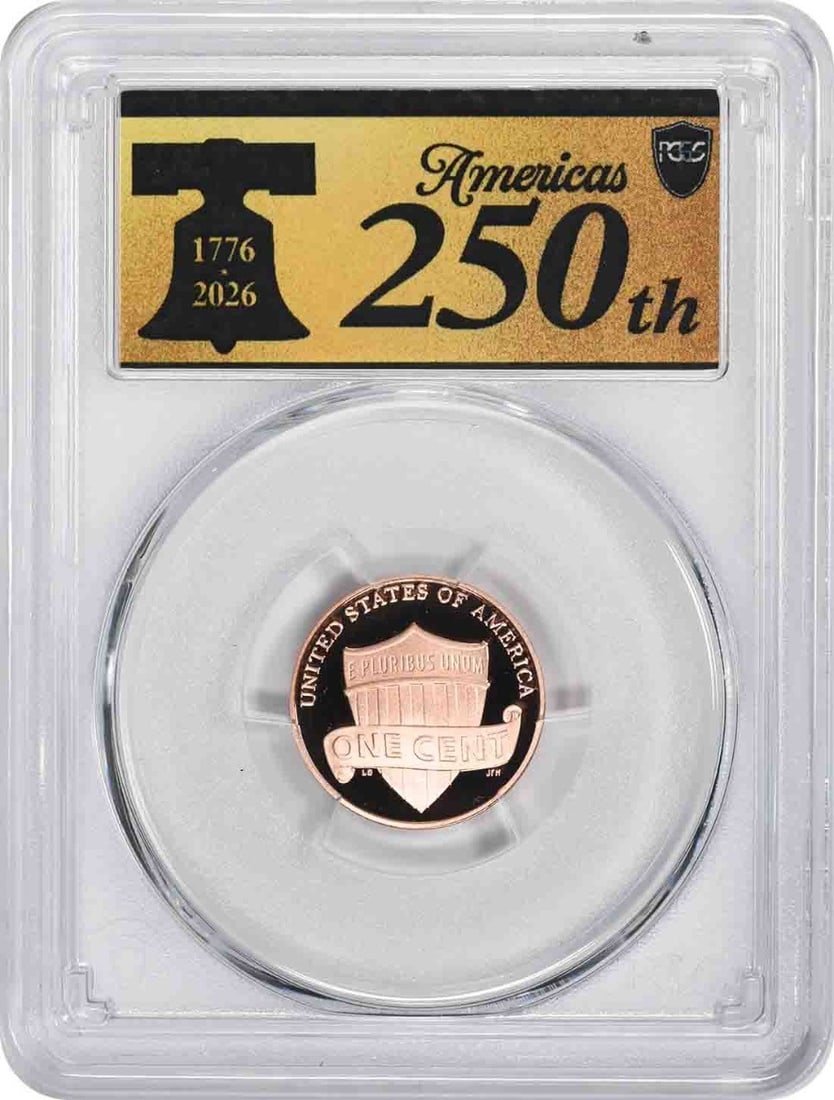 PCGS First Strike PR70RD DCAM 2026-S Lincoln Cent Anniversary Label: PCGS First Strike PR70RD DCAM 2026-S Lincoln Cent Anniversary Label 2026-S Lincoln Shield Small Cent graded PR70RD DCAM by PCGS. This uncirculated proof issue features the 1776-2026 anniversary design