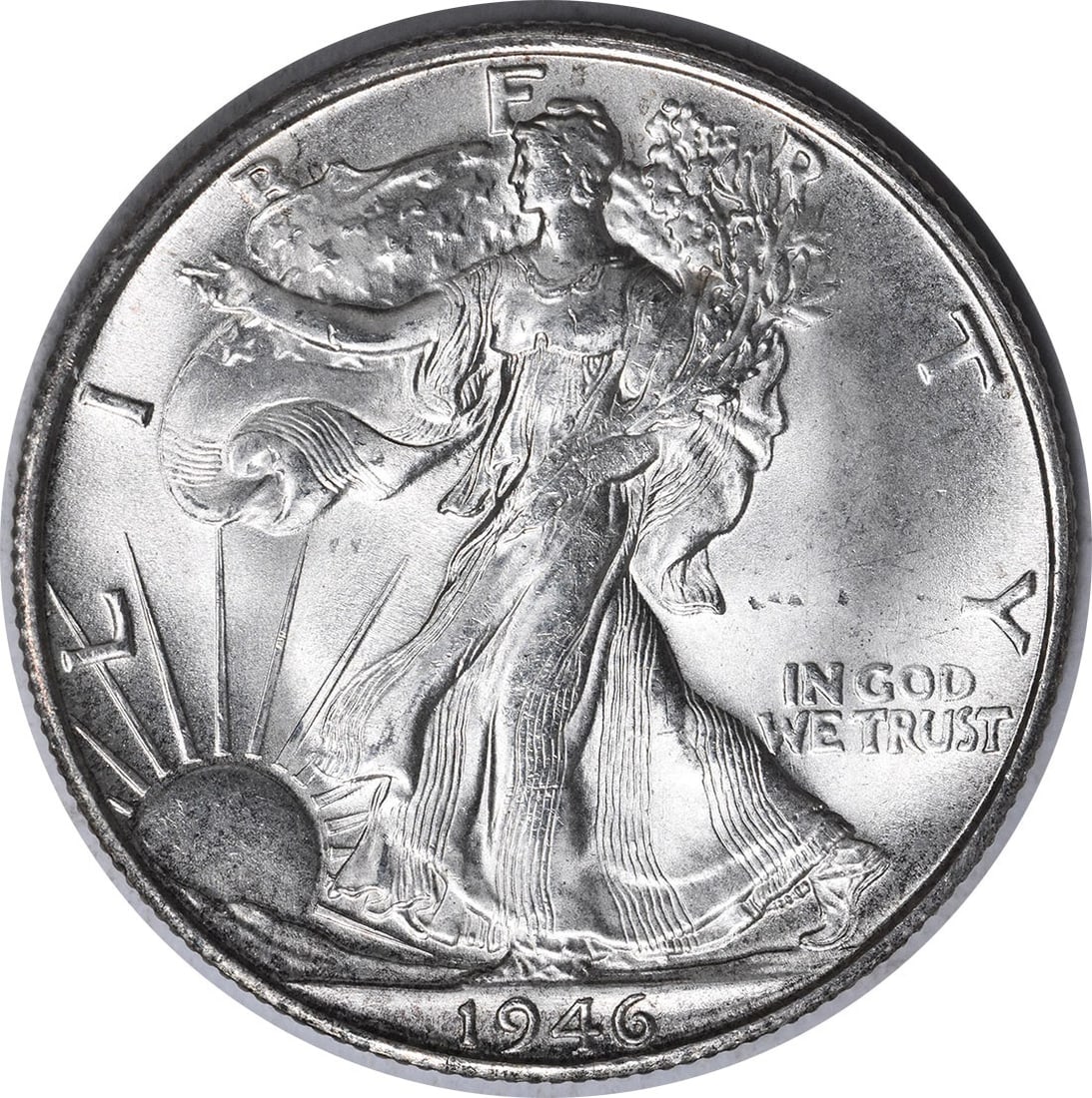 1946-S/S Walking Liberty 50C Silver RPM1 Choice BU+: 1946-S/S Walking Liberty 50C Silver RPM1 Choice BU+ This is a 1946-S/S Walking Liberty Silver Half Dollar RPM1, graded as Choice Brilliant Uncirculated Plus (BU+). The coin is uncertified and features