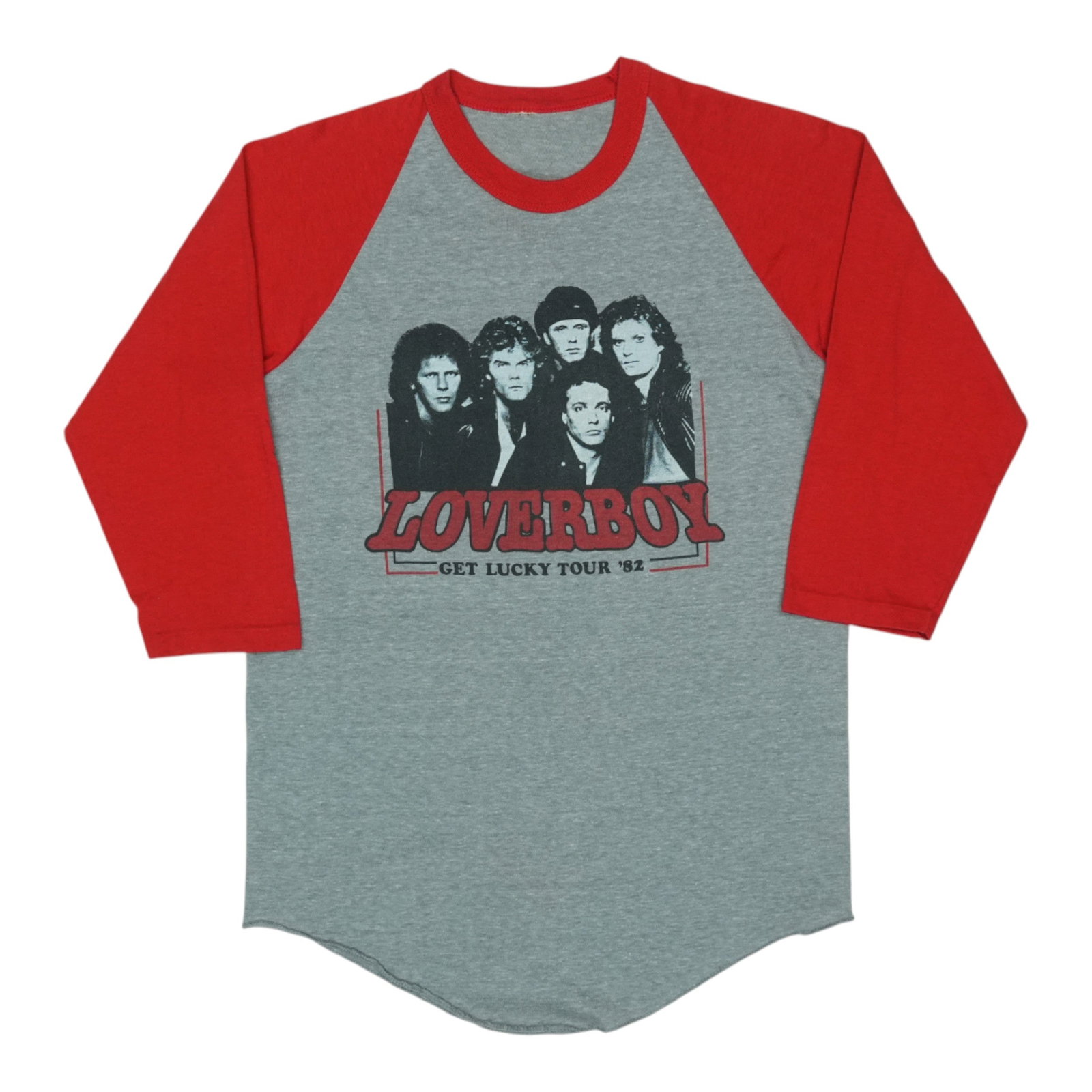 Vintage 1982 Get Lucky Tour Jersey Shirt by Loveboy: Vintage 1982 Get Lucky Tour Jersey Shirt by Loveboy This is an original vintage 1982 Loverboy Get Lucky Tour jersey shirt featuring both front and back graphics. The shirt is made from a soft 50/50 po