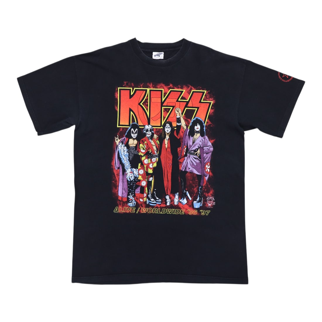 Vintage 1996 Kiss Japan Tour Black Cotton T-Shirt Extra Large: Vintage 1996 Kiss Japan Tour Black Cotton T-Shirt Extra Large This is an original vintage 1996 Kiss Rocks Japan Tour shirt, featuring both front and back graphics. The shirt is made from 100% cotton i