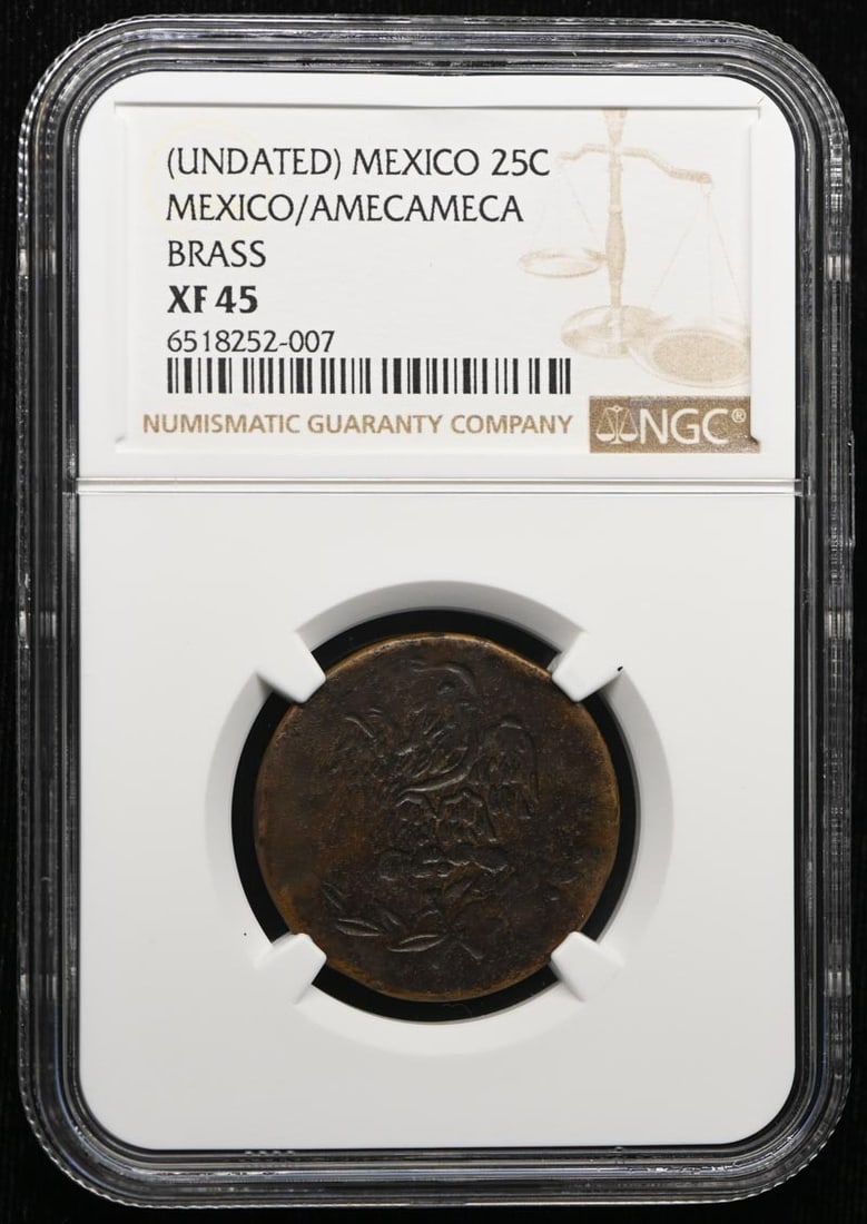 Mexico Amecameca 25C KM-684 GB-252v NGC XF45 Coin: Mexico Amecameca 25C KM-684 GB-252v NGC XF45 Coin Undated (1915) Mexico/Amecameca 25 centavos coin, graded XF45 by NGC. This pre-owned circulated coin is certified and identified as KM-684, GB-252v. S
